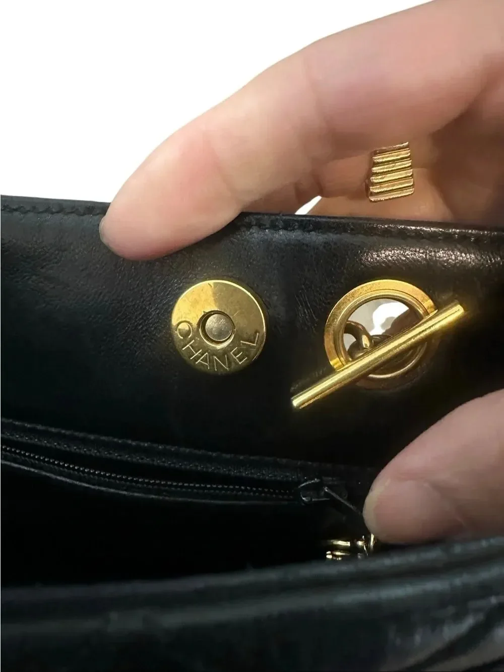 CHANEL Black Quilted Leather Shoulder Bag with Gold Hardware